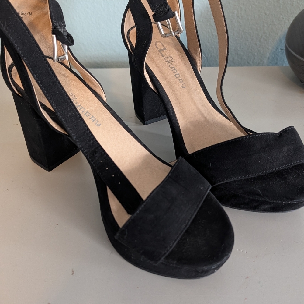 Cl By Laundry Sandals Women's 6.5 Black Adjustable Strap Block Heel